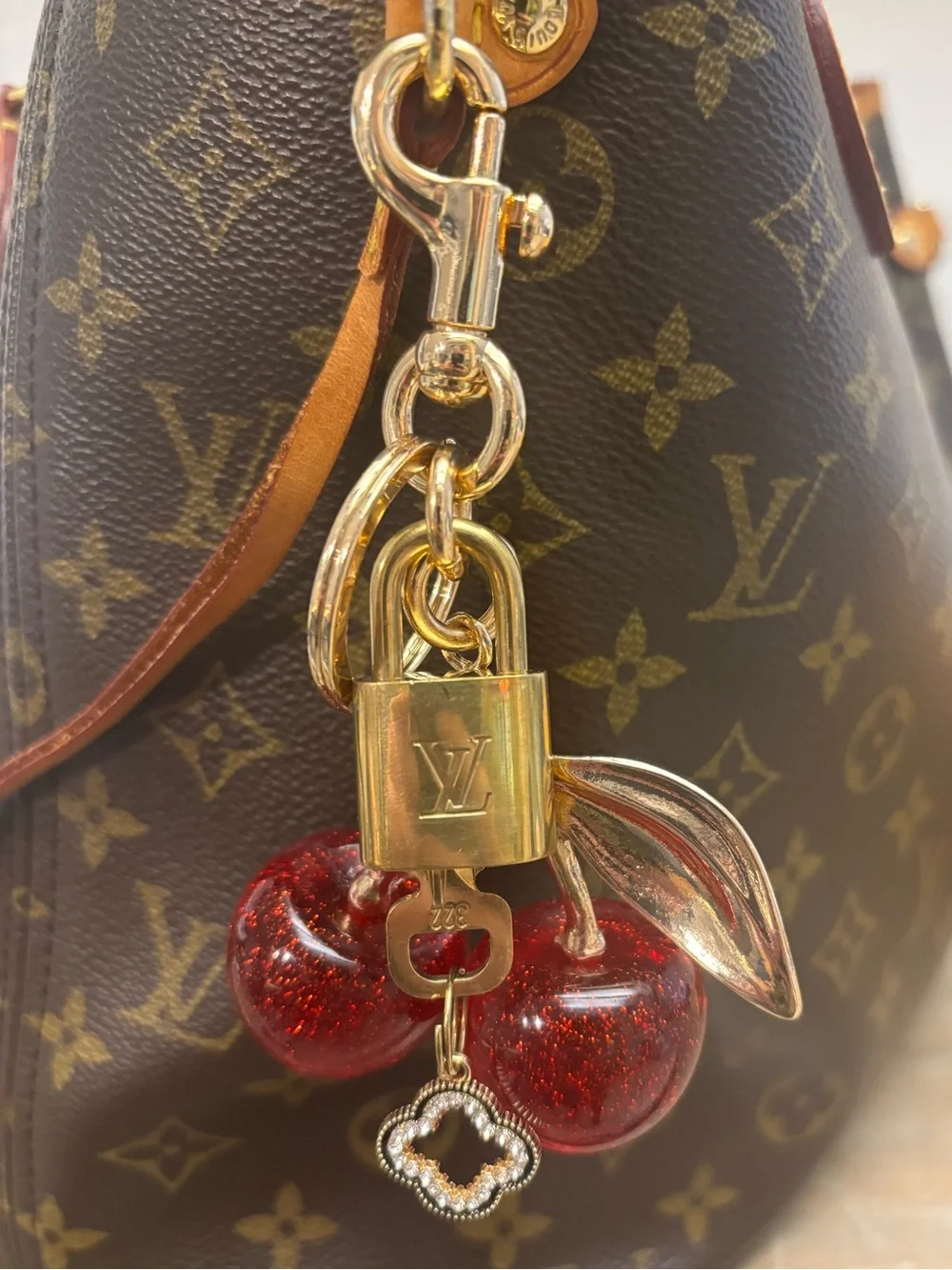 AUTHENTIC LOUIS VUITTON BRASS LOCK AND KEY #322, CHERRY BAG CHARM, 4.5 INCHEs